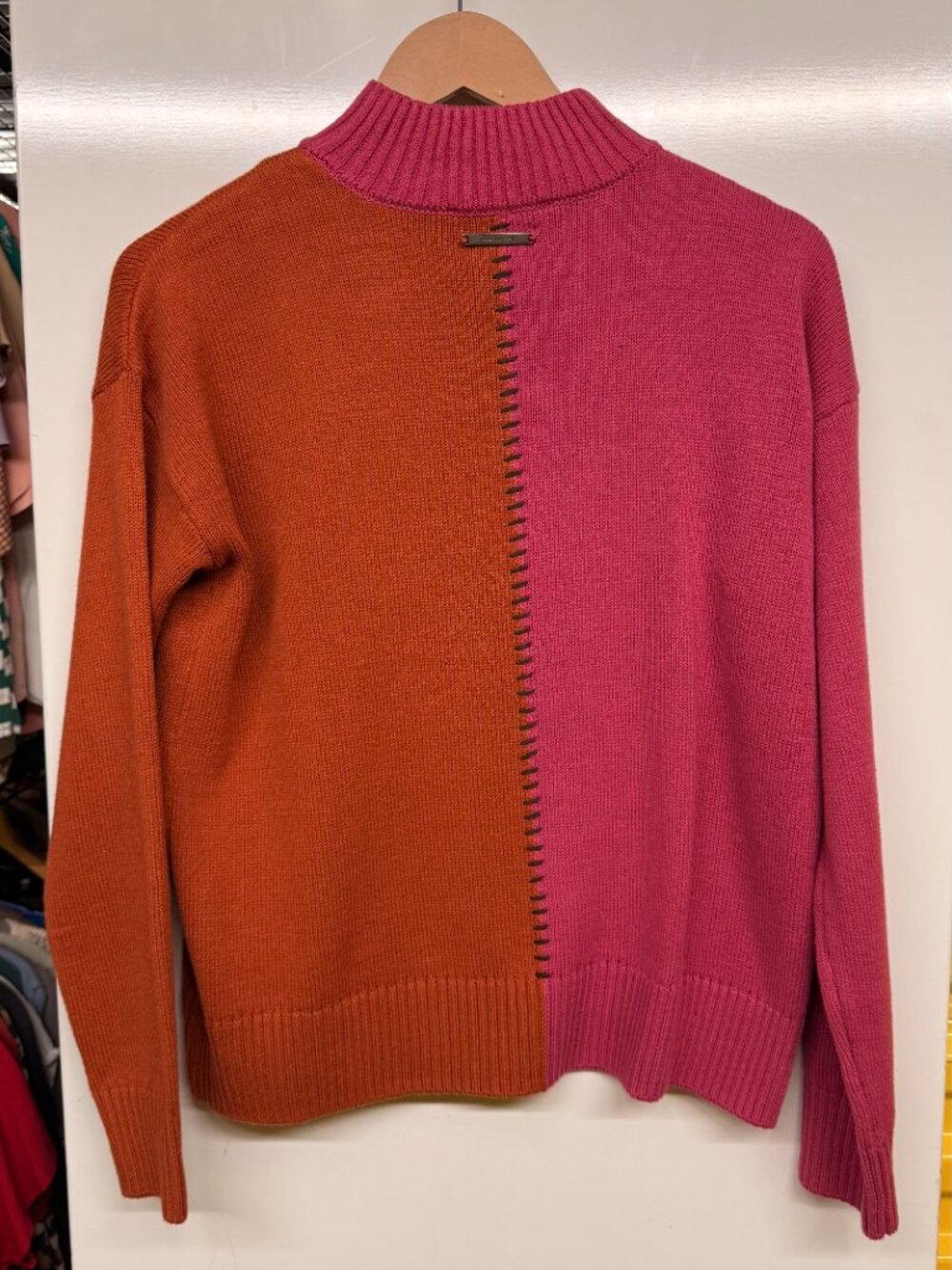 Peace Love World Split Color Mock-Neck Pullover - Magenta/Spice - Size